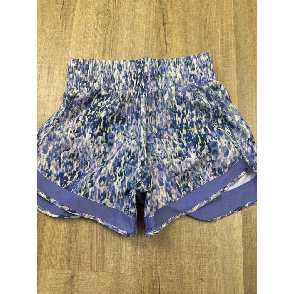 Athleta High Rise Mesh Racer Run 3" Women’s Shorts Purple Abstract Print XXS